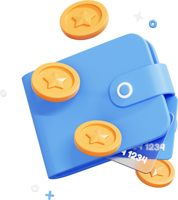 3D Wallet with Credit card and coin